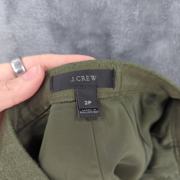 J Crew Skirt 2 Petite Olive Green Wool Academia Lined Preppy Old Money Office - Picture 3 of 7